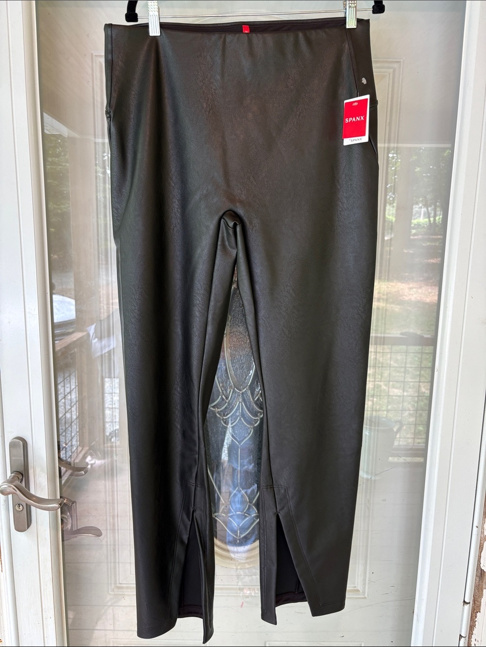 NWT SPANX Black Faux-Leather Leggings with Front Slits